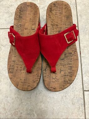 Women's Red Suede Thong Sandals with Buckle